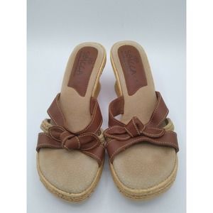 Sbicca Sandal Jute Leather Platform Wedge Slide Open Back 9M Pre Owned Comfy